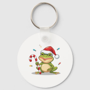 Cute Christmas Frog With Candy Cane - Funny Holida Keychain