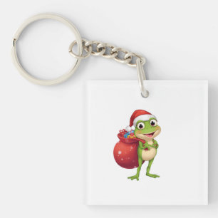 Cute Christmas Frog with Gift Bag - Santa Frog Hol Keychain