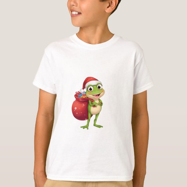 Cute Christmas Frog with Gift Bag - Santa Frog Hol T-Shirt (Front)