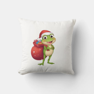 Cute Christmas Frog with Gift Bag - Santa Frog Hol Throw Pillow