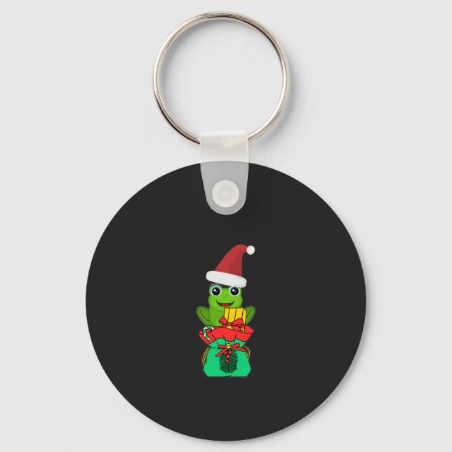 Cute Christmas Frog with Gifts _ Funny Holiday  Keychain (Front)