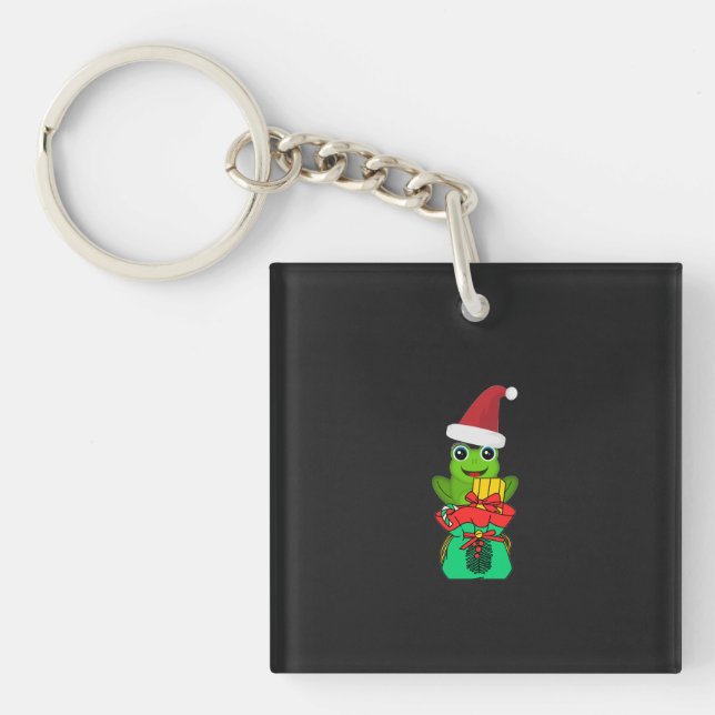 Cute Christmas Frog with Gifts _ Funny Holiday  Keychain (Front)