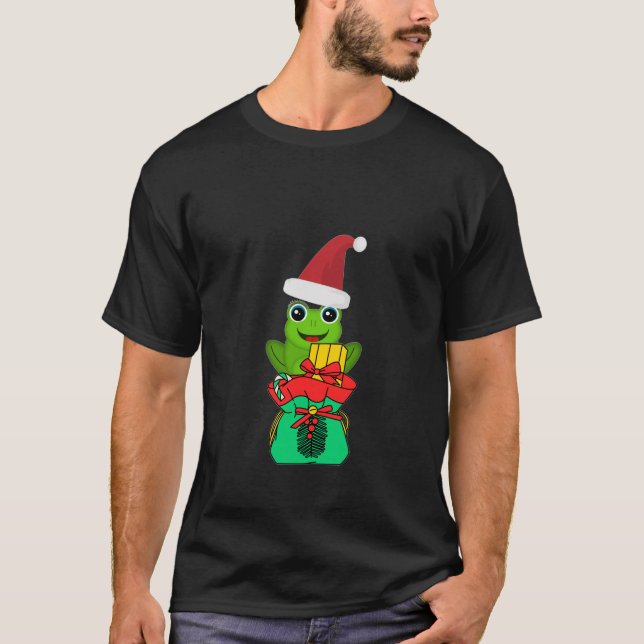 Cute Christmas Frog with Gifts _ Funny Holiday  T-Shirt (Front)