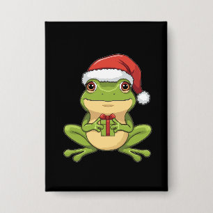 Cute Christmas Frog with Santa Hat Holding Gift -