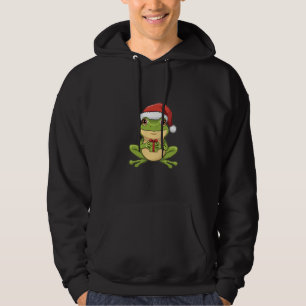 Cute Christmas Frog with Santa Hat Holding  Gift - Hoodie