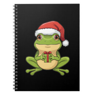 Cute Christmas Frog with Santa Hat Holding Gift - Notebook