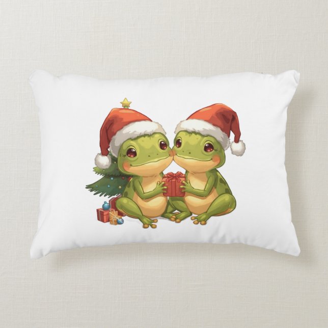 Cute Christmas Frogs Holding Gifts  Adorable Holid Accent Pillow (Front)