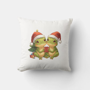 Cute Christmas Frogs Holding Gifts  Adorable Holid Throw Pillow