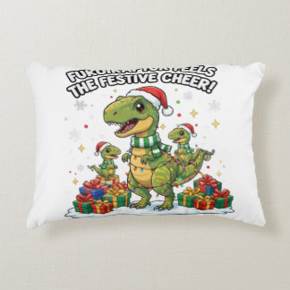 Cute Christmas Fukuiraptor Family – Festive Dino C Accent Pillow