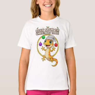 Cute Christmas Gecko – Rockin’ Around the Tree Hol T-Shirt