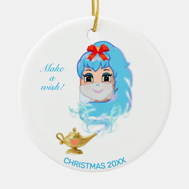 Cute Christmas Genie & Magic Lamp Ceramic Ornament (Front)