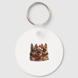 Cute Christmas German Shepherd Dogs Santa Hat Holi Keychain