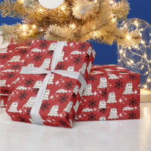 Cute Christmas Ghost and Candy Cane Pattern Wrapping Paper