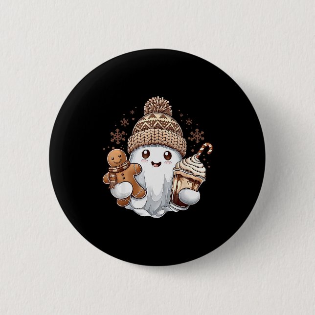 Cute Christmas Ghost Coffee Gingerbread Boojee Xma 2 Inch Round Button (Front)