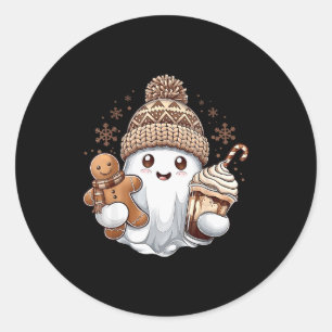 Cute Christmas Ghost Coffee Gingerbread Boojee Xma Classic Round Sticker