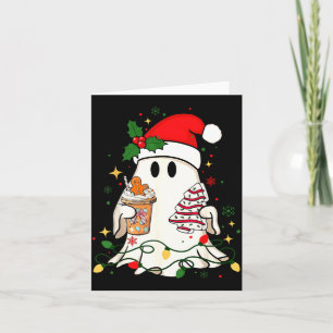 Cute Christmas Ghost Coffee Tree Cake Xmas Lights  Card