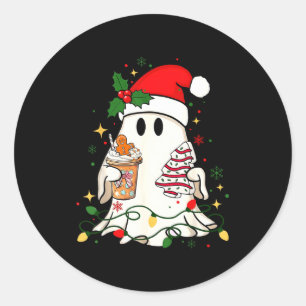 Cute Christmas Ghost Coffee Tree Cake Xmas Lights  Classic Round Sticker