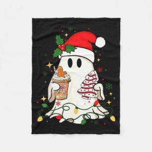Cute Christmas Ghost Coffee Tree Cake Xmas Lights  Fleece Blanket