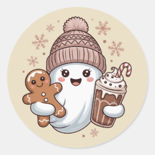 Cute Christmas Ghost Holiday Spooky Christmas Xmas Classic Round Sticker
