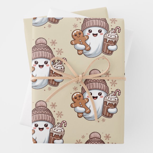 Cute Christmas Ghost Holiday Spooky Christmas Xmas Wrapping Paper Sheet (In situ)
