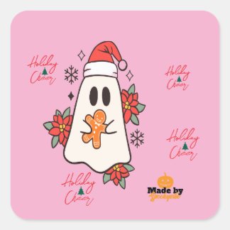Cute Christmas Ghost Mug | Holiday Gingerbread & P Square Sticker
