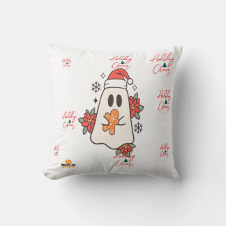 Cute Christmas Ghost Mug | Holiday Gingerbread & P Throw Pillow