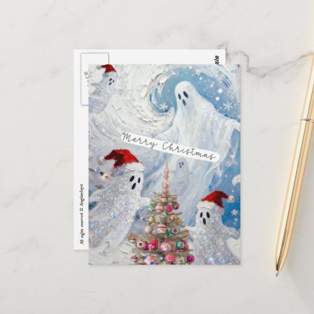 Cute Christmas Ghosts Postcard (Front/Back In Situ)