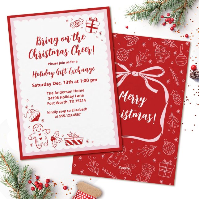 Cute Christmas Gift Exchange Holiday Party (A fun whimsical Christmas Party invitation. Personalize it with your party information.)