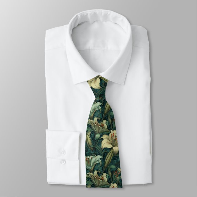 Cute Christmas Gift For Him Lilies Flower Tie (Tied)