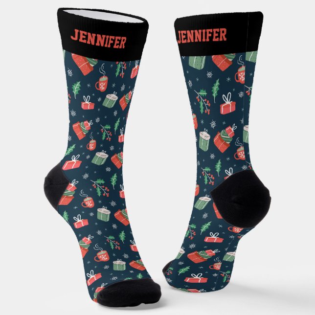 Cute Christmas Gifts Pattern Winter Holiday Socks (Angled)