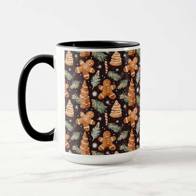 Cute Christmas Gingerbread and Tree Pattern  Mug (Left)