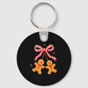 Cute Christmas Gingerbread Cherries Coquette Bow X Keychain