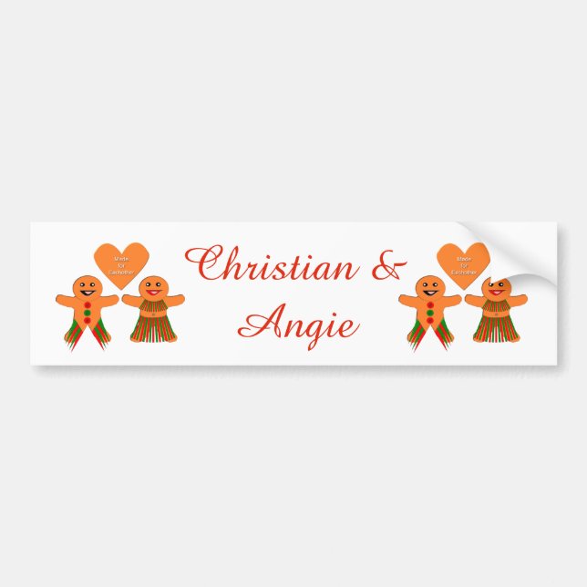 Cute Christmas Gingerbread Couple Bumper Sticker (Front)