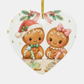 Cute Christmas gingerbread couple cookie  Ceramic Ornament