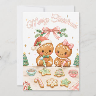 Cute Christmas gingerbread couple cookie  Holiday Card