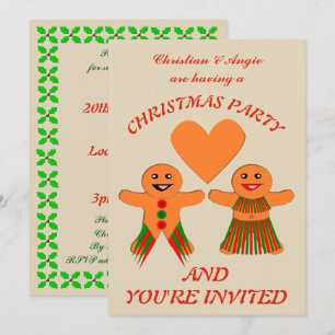 Cute Christmas Gingerbread Couple Custom Invite