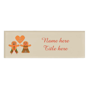 Cute Christmas Gingerbread Couple Custom Name Tag