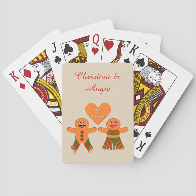 Cute Christmas Gingerbread Couple Custom Playing Cards (Back)
