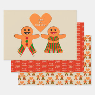 Cute Christmas Gingerbread Couple Custom Wrapping Paper Sheet