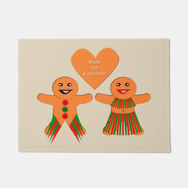 Cute Christmas Gingerbread Couple Doormat (Front)