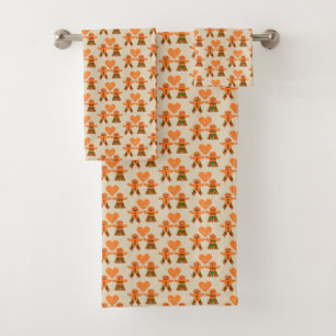 Cute Christmas Gingerbread Couple Patterned Bath Towel Set