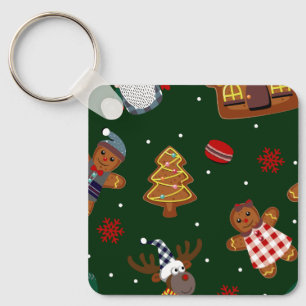 Cute Christmas Gingerbread Gnomes Reindeer Party Keychain