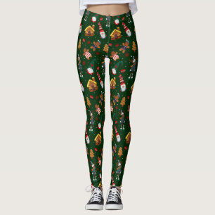 Cute Christmas Gingerbread Gnomes Reindeer Party Leggings