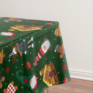 Cute Christmas Gingerbread Gnomes Reindeer Party Tablecloth