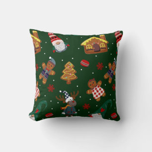 Cute Christmas Gingerbread Gnomes Reindeer Party Throw Pillow