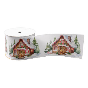 Cute Christmas Gingerbread House Grosgrain Ribbon