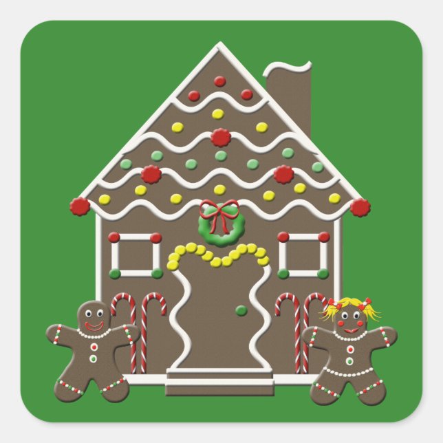 Cute Christmas Gingerbread House Square Sticker (Front)