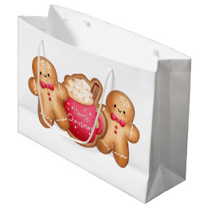 Cute Christmas Gingerbread Large Gift Bag