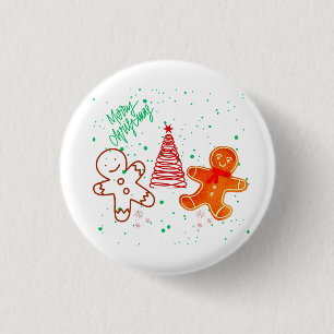 Cute Christmas Gingerbread Man and Tree Pattern. 1 Inch Round Button