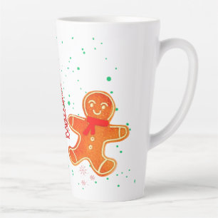 Cute Christmas Gingerbread Man and Tree Pattern.  Latte Mug